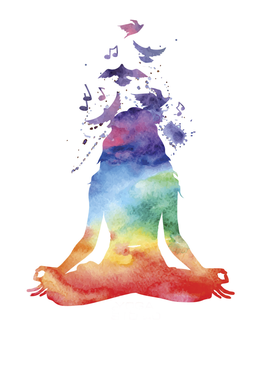 Watercolor woman silhouette of lotus yoga pose